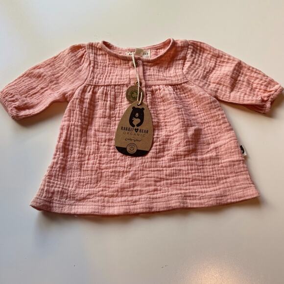 Rabbit‎ Bear Baby Girls 3 months Organic Cotton Pink Newborn Top GOTS Soft Comfy - Picture 1 of 8